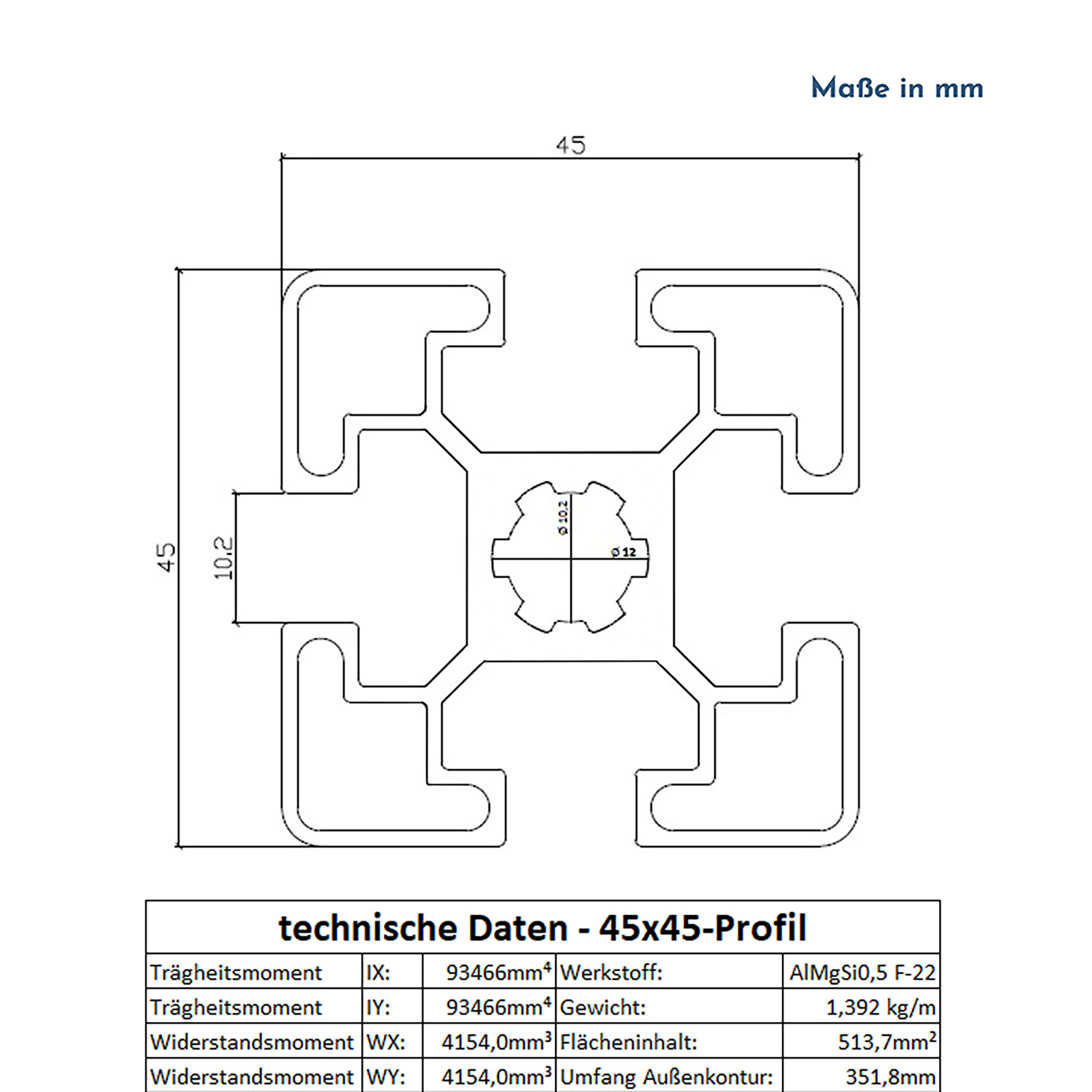 ALU Profil Aluprofil 45x45mm Nut 10 Aluminium Systemprofil Typ I 100mm-2000mm ALU Profil Aluprofil 45x45mm Nut 10 Aluminium Systemprofil Typ I 200cm 2000mm