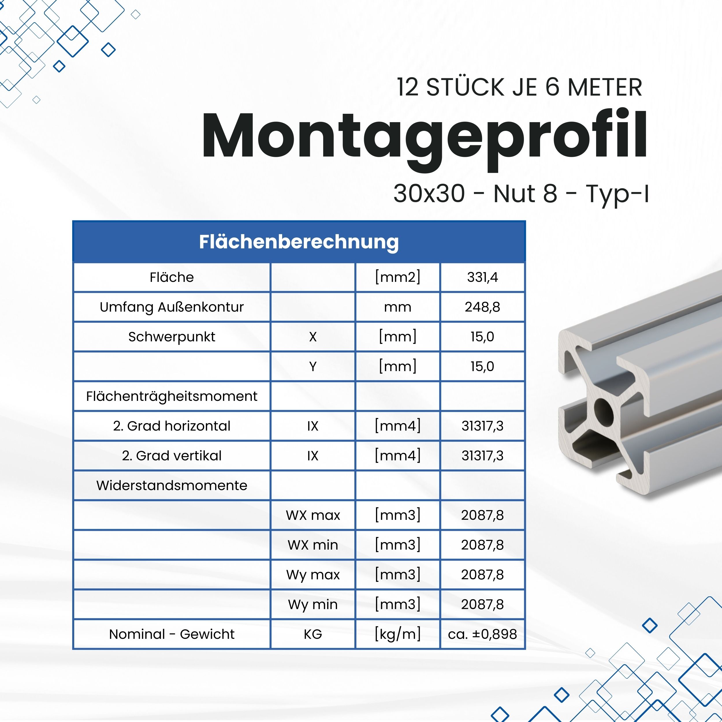 Alu Profil 12 Stück 30x30mm 6m System-, Montage-, Konstruktionsprofil Nut 8 Alu Profil 12 Stück 30x30mm 6m System-, Montage-, Konstruktionsprofil Nut 8