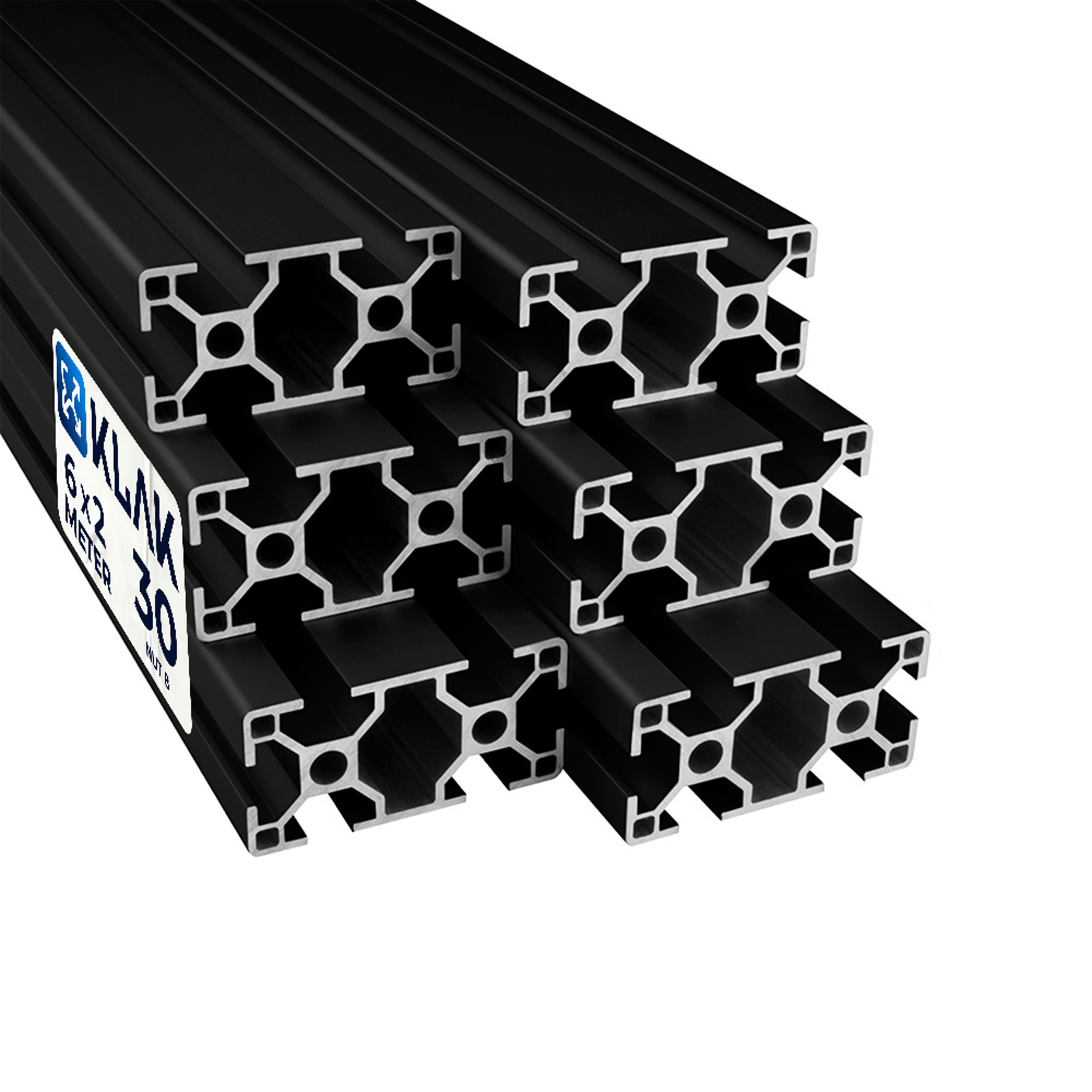 Alu Profil 6 Stück 30x60mm 2m System-, Montage-, Konstruktionsprofil Nut 8 schwarz